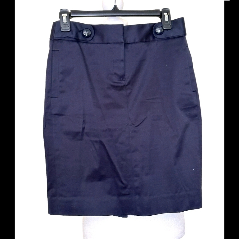 J Crew 2009 Navy Blue Big Buttons On Waist Pencil Skirt Womens 2 Preppy On Trend